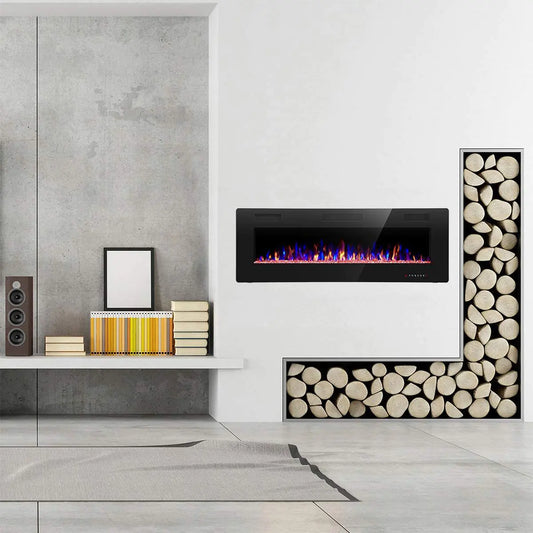 50-Inch Built-In Wall Fireplace with LED Flame Effect